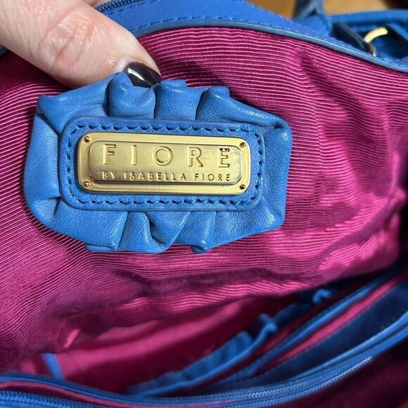 Isabella Fiore Blue Leather Floral Embroidered Shoulder Bag - Picture 5 of 9